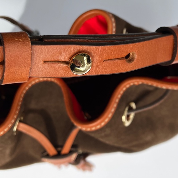 Dooney & Bourke Chocolate Suede Drawstring Bucket Bag - Picture 15 of 16